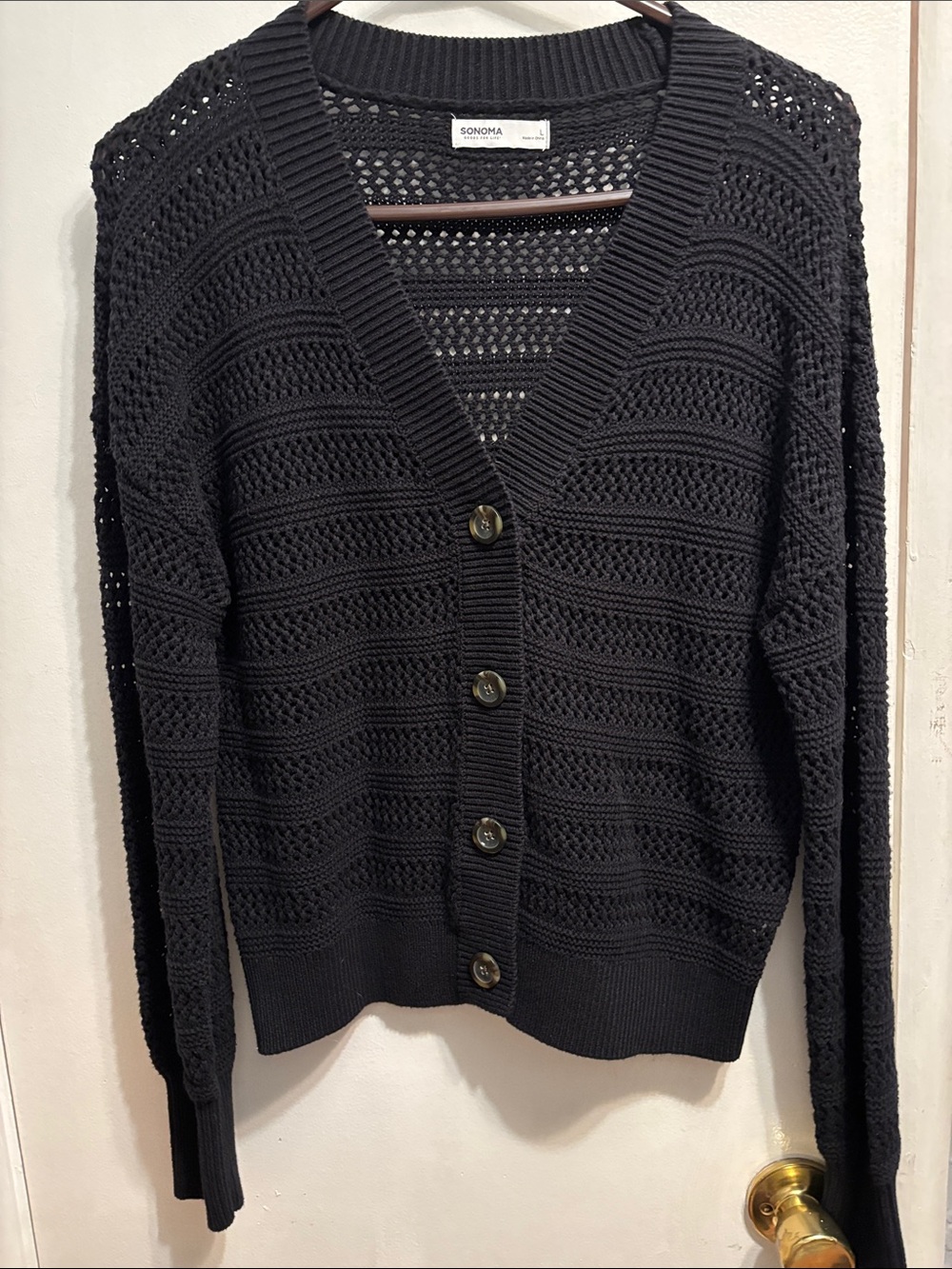 SONOMA Black Open-Knit Button-Front Cardigan